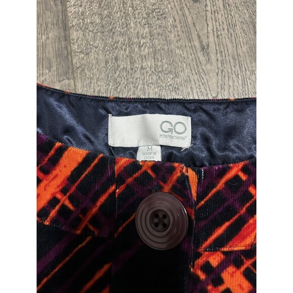 GO International Dress Womens Med Navy Orange Purple Plaid Corduroy 70’s Retro - Picture 7 of 8
